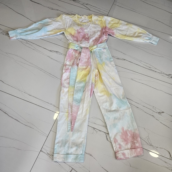 NWT LOVESHACKFANCY Paca Rainbow Jumpsuit Radial Pastel Tie Dye Size 8 - Picture 5 of 12